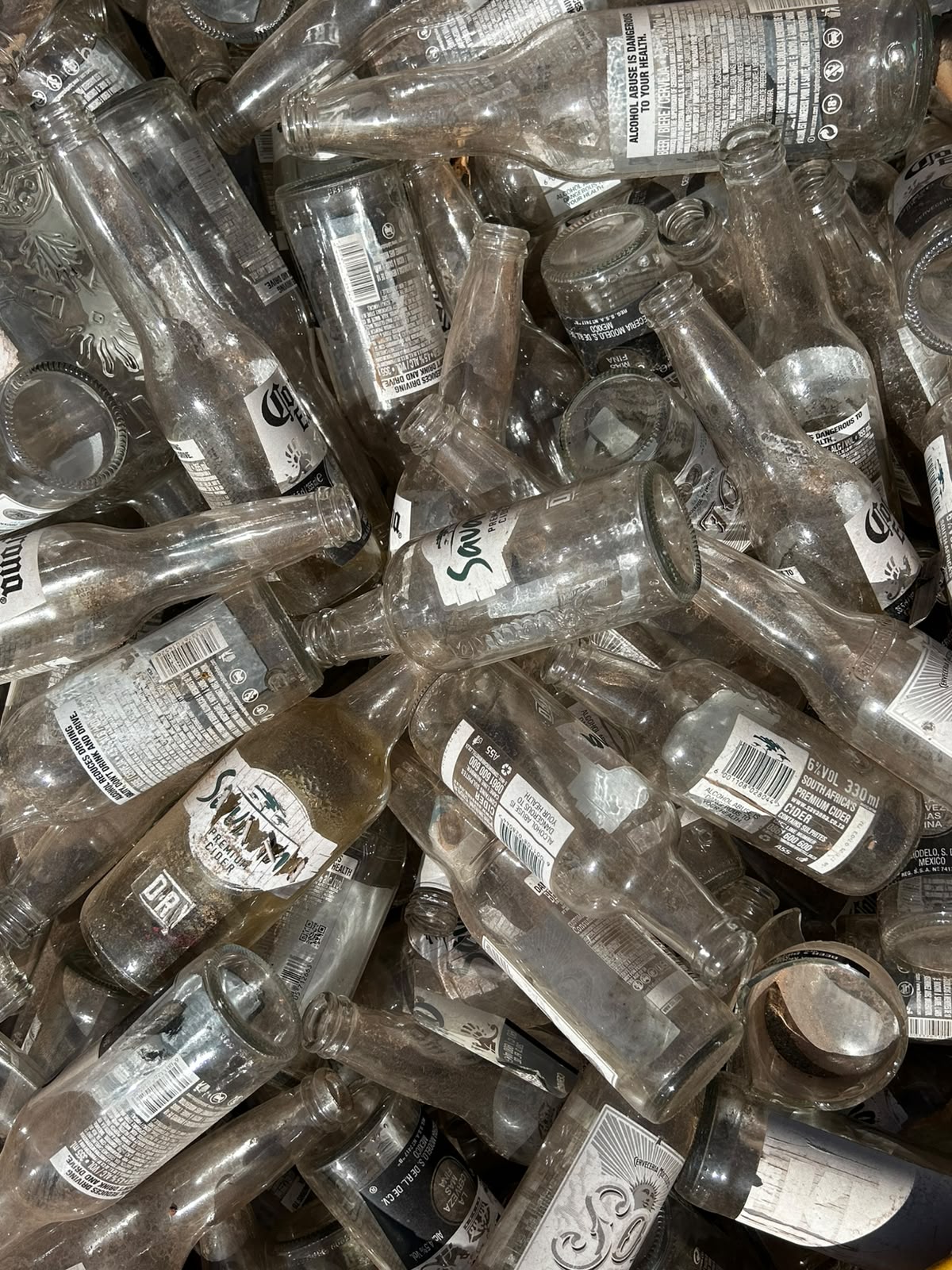 Clear glass sorted for recycling
